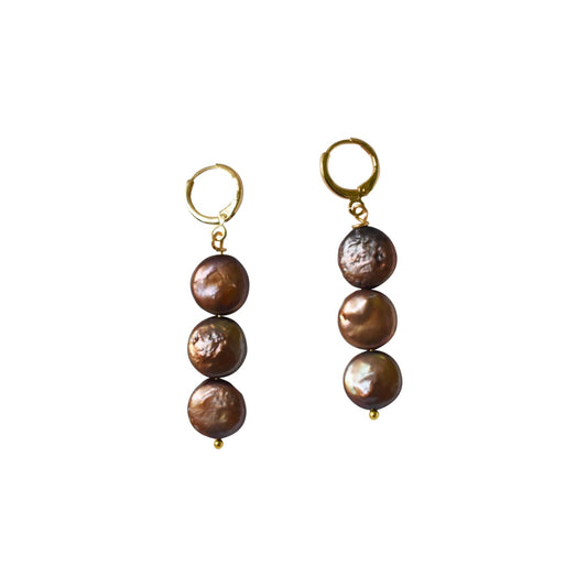 Brown freshwater pearl huggie earrings | by Ifemi Jewels-0