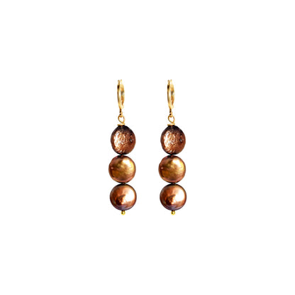 Brown freshwater pearl huggie earrings | by Ifemi Jewels-2