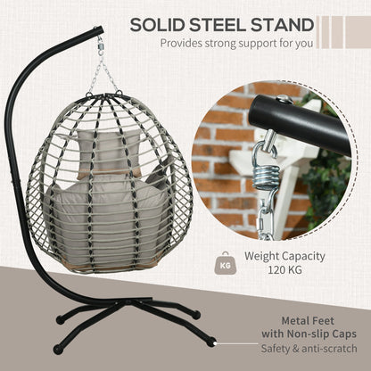 Outdoor Swing Chair with Padded Cushion and Foldable Metal Stand Grey-3
