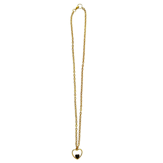 Black heart enamel pendant necklace on 18 inch gold plated chain | by Ifemi Jewels-1
