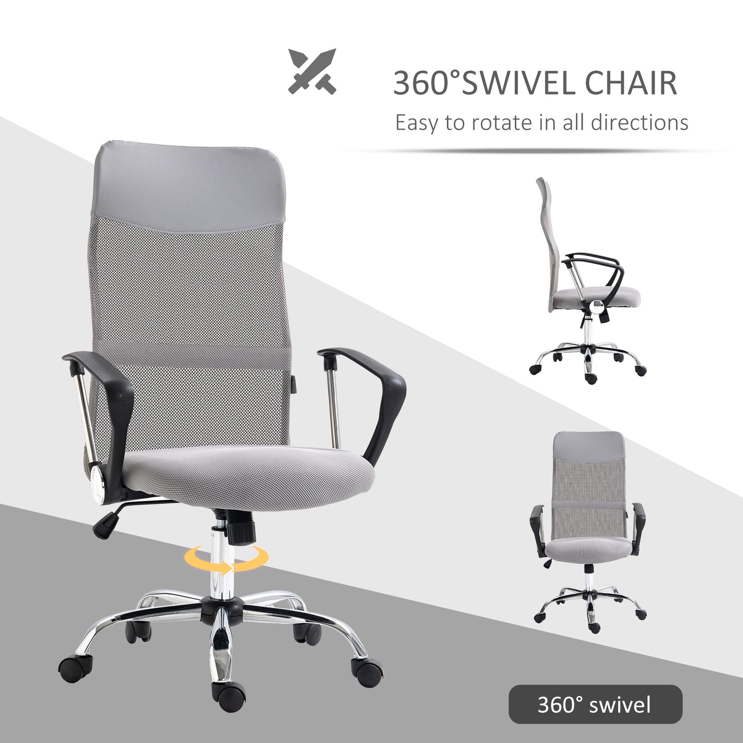 Ergonomic Office Chair Mesh Chair with Adjustable Height Tilt Function Light Grey-4