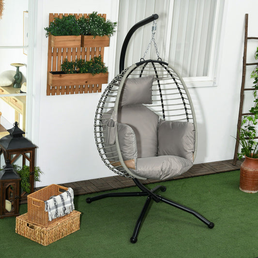 Outdoor Swing Chair with Padded Cushion and Foldable Metal Stand Grey-1
