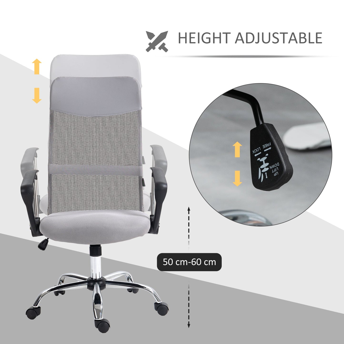 Ergonomic Office Chair Mesh Chair with Adjustable Height Tilt Function Light Grey-3
