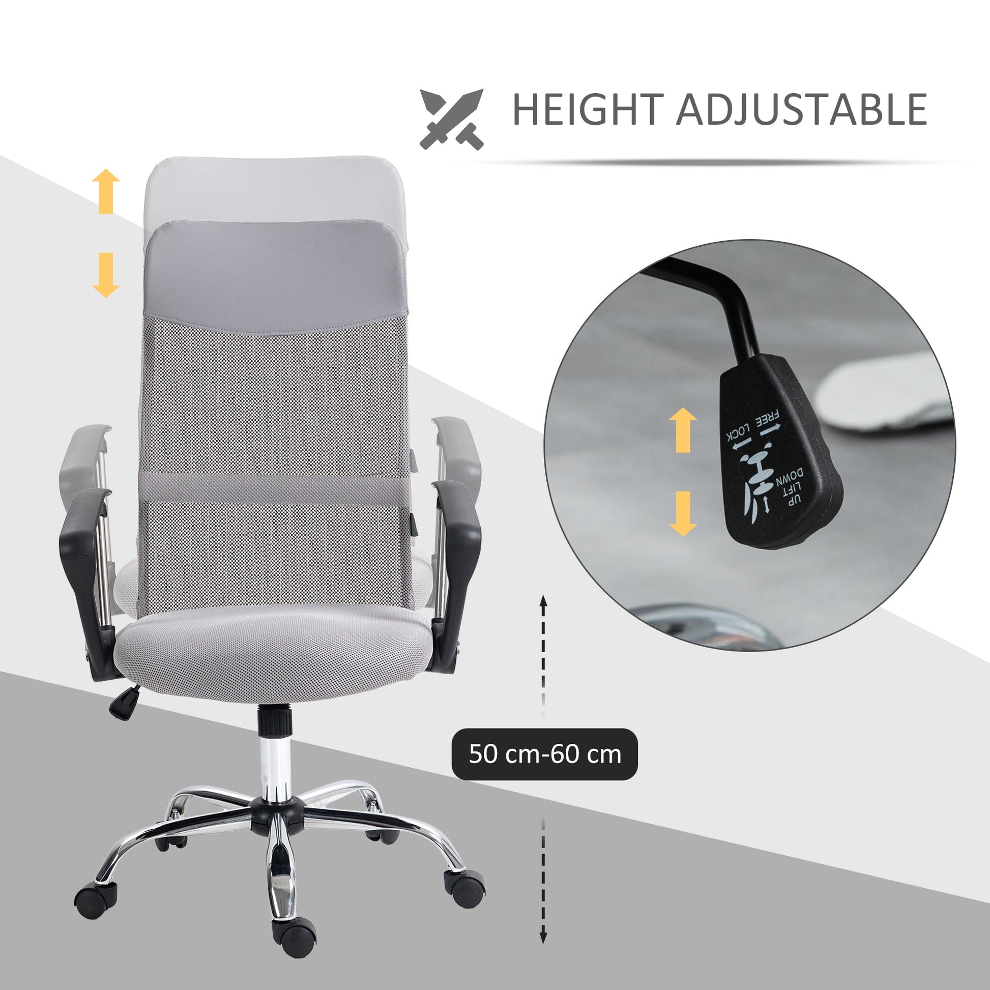 Ergonomic Office Chair Mesh Chair with Adjustable Height Tilt Function Light Grey-3