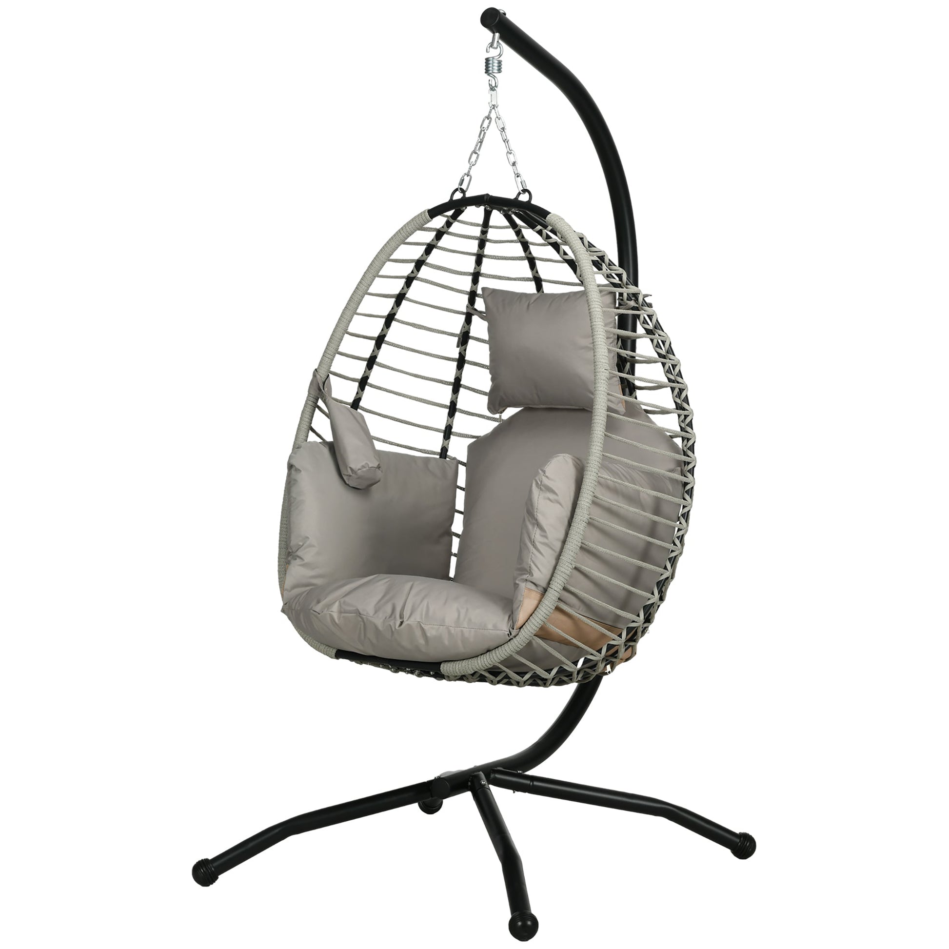 Outdoor Swing Chair with Padded Cushion and Foldable Metal Stand Grey-0