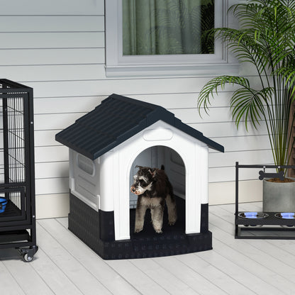 Plastic Dog Kennel with Windows, for Garden Patio, Miniature and Small Dogs, 80 x 69 x 76cm - Grey | PawHut-8