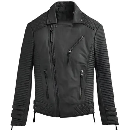 Men's Black Leather Motorcycle Jacket-0