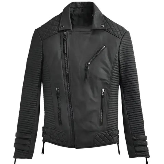 Men's Black Leather Motorcycle Jacket-0