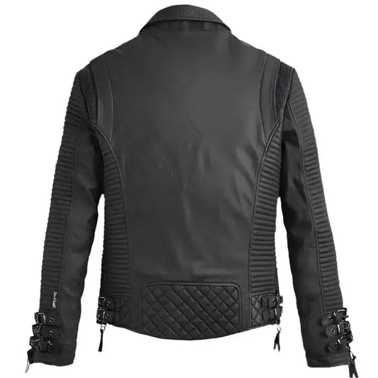 Men's Black Leather Motorcycle Jacket-1