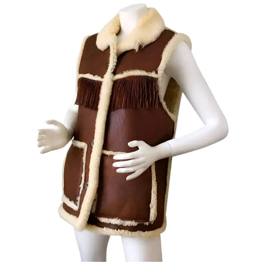 Women’s Boho Chic Brown Shearling Fringe Vest-0