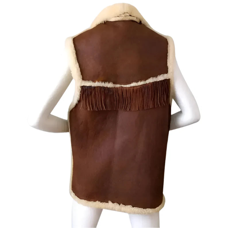 Women’s Boho Chic Brown Shearling Fringe Vest-2