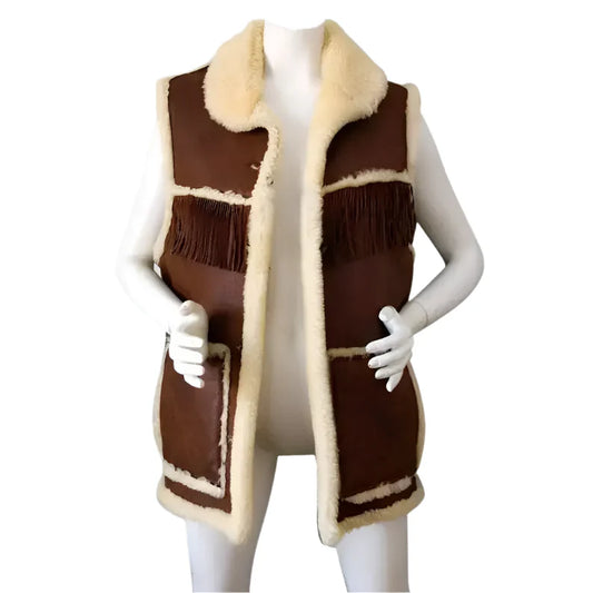 Women’s Boho Chic Brown Shearling Fringe Vest-1
