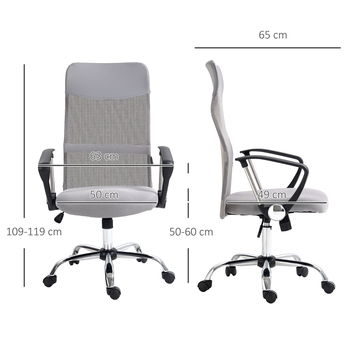 Ergonomic Office Chair Mesh Chair with Adjustable Height Tilt Function Light Grey-2