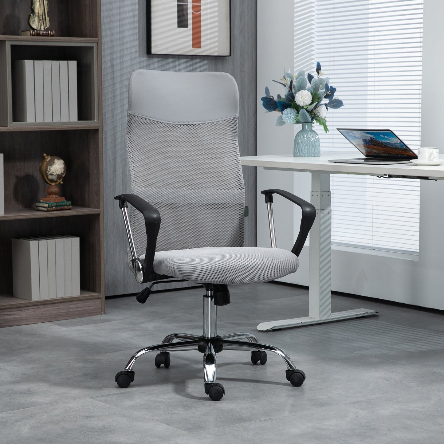 Ergonomic Office Chair Mesh Chair with Adjustable Height Tilt Function Light Grey-1