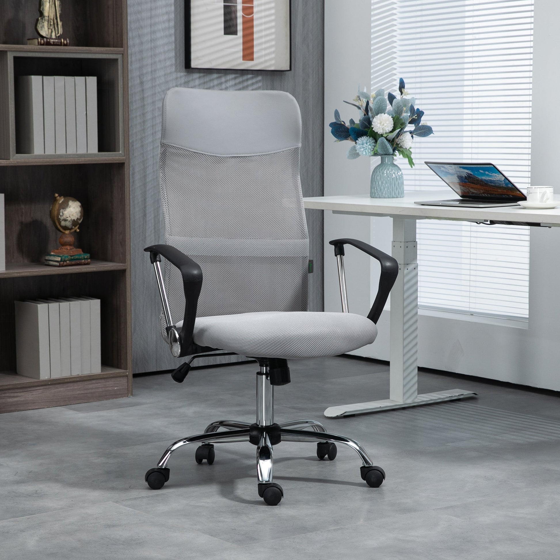Ergonomic Office Chair Mesh Chair with Adjustable Height Tilt Function Light Grey-1