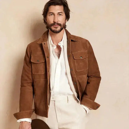 Men's Brown Suede Western Cowboy Jacket-2