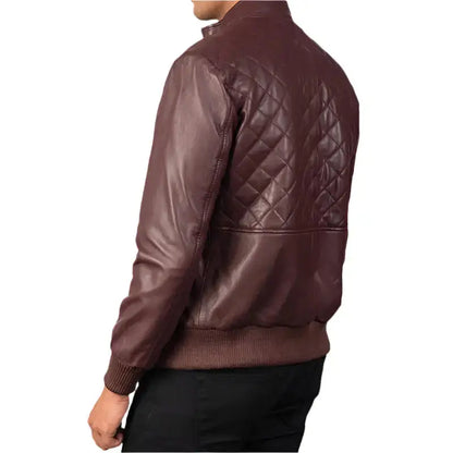 Men's Maroon Genuine Leather Bomber Jacket-1