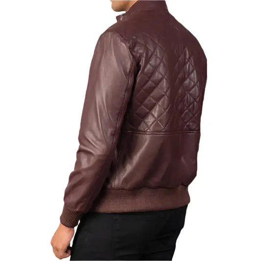 Men's Maroon Genuine Leather Bomber Jacket-1