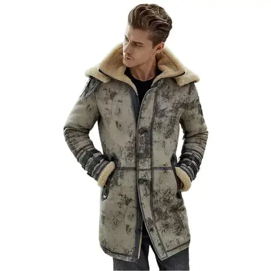 Men’s B3 RAF Sheepskin Shearling Leather Long Flight Jacket-0