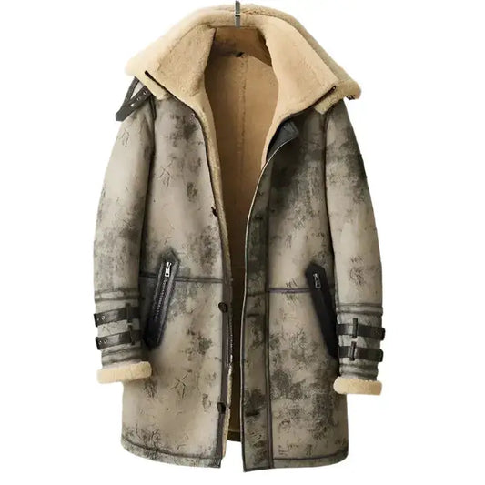 Men’s B3 RAF Sheepskin Shearling Leather Long Flight Jacket-1