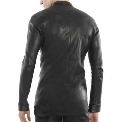 Men’s Black Tight-Fit Leather Shirt-1