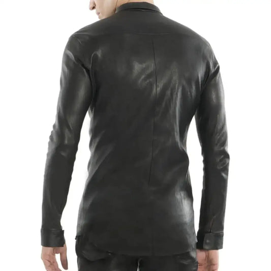 Men’s Black Tight-Fit Leather Shirt-1