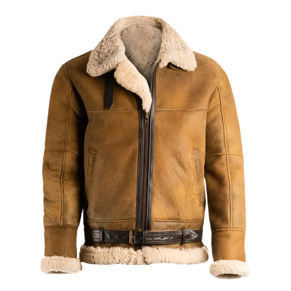 Mens Brown B3 Shearling Leather Aviator Jacket-0