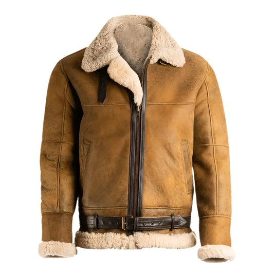 Mens Brown B3 Shearling Leather Aviator Jacket-0