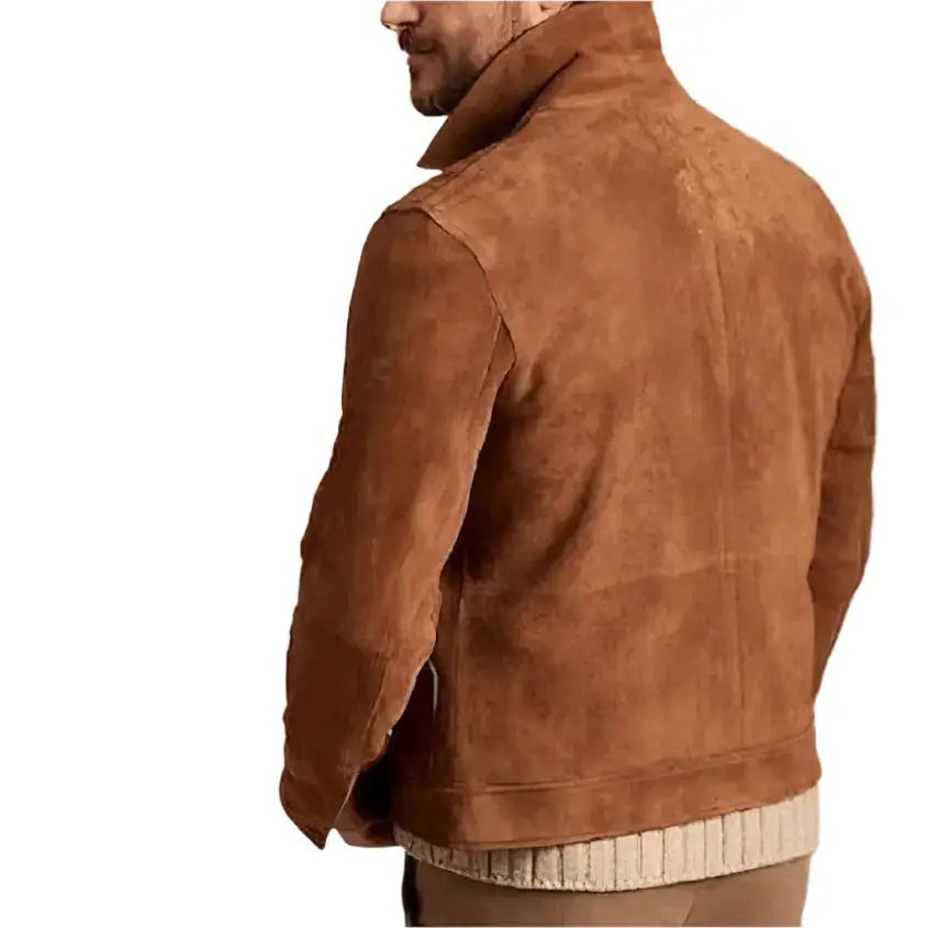 Mens Brown Suede Trucker Jacket-1