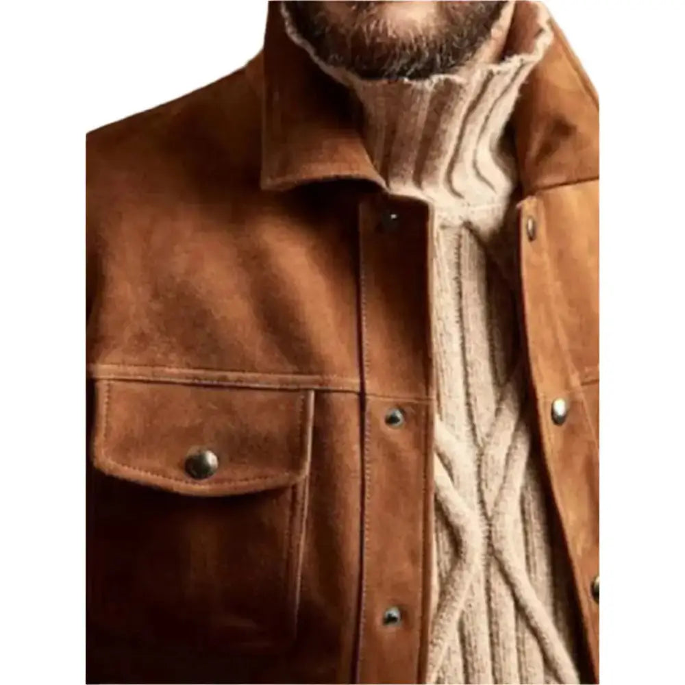 Mens Brown Suede Trucker Jacket-2
