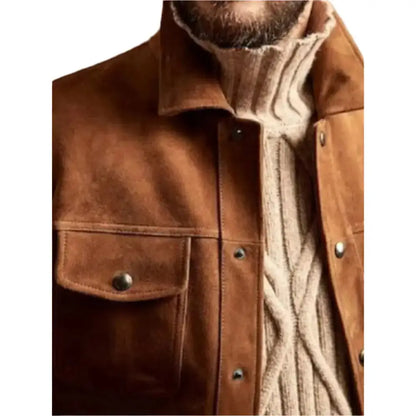 Mens Brown Suede Trucker Jacket-2
