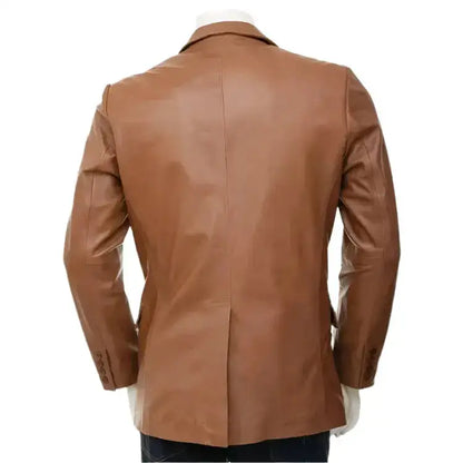 Mens Designer Brown Lambskin Leather Blazer-1