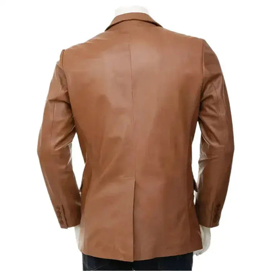 Mens Designer Brown Lambskin Leather Blazer-1