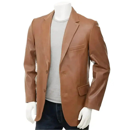 Mens Designer Brown Lambskin Leather Blazer-0