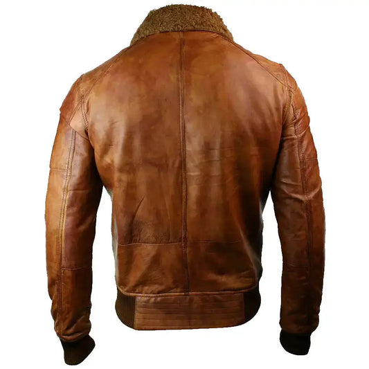 Mens Leather Jacket with Fur Collar-1
