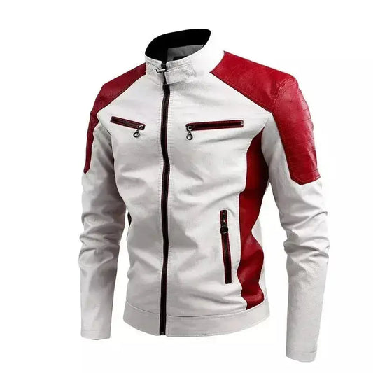 Men's Genuine Cowhide Leather Cafe Racer Motorcycle Jacket-1