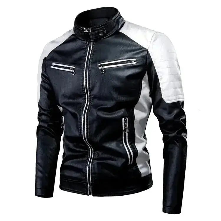 Men's Genuine Cowhide Leather Cafe Racer Motorcycle Jacket-2