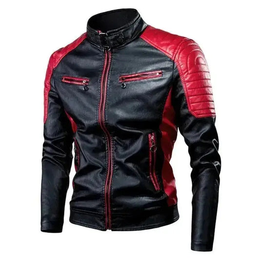 Men's Genuine Cowhide Leather Cafe Racer Motorcycle Jacket-0