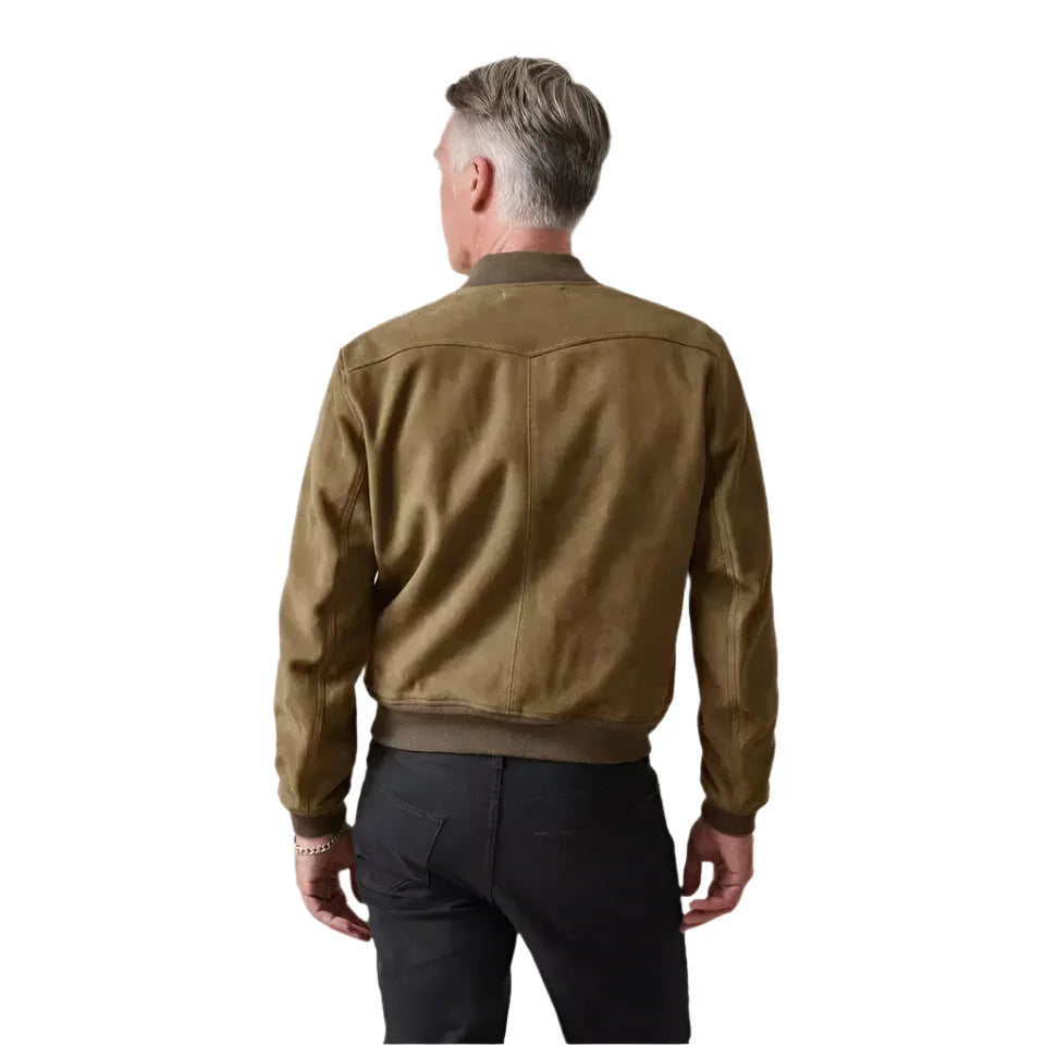 Men’s Genuine Tan Suede Leather Bomber Biker Jacket – Slim Fit-2