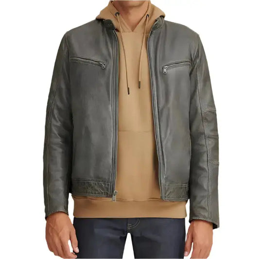 Men's Green Motorbike Leather Jacket-0