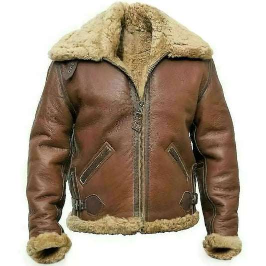 Mens Shearling Leather Aviator Jacket-0