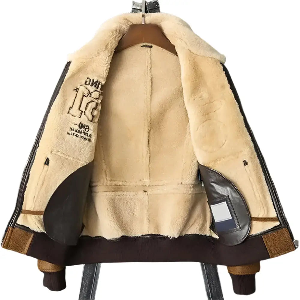 Men’s Brown Embroidered Sheepskin Shearling Jacket-2