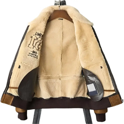 Men’s Brown Embroidered Sheepskin Shearling Jacket-2