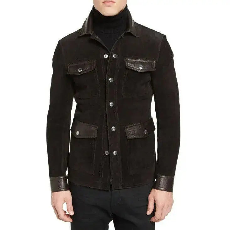 Men’s Brown Suede Trucker Stylish Jacket-0