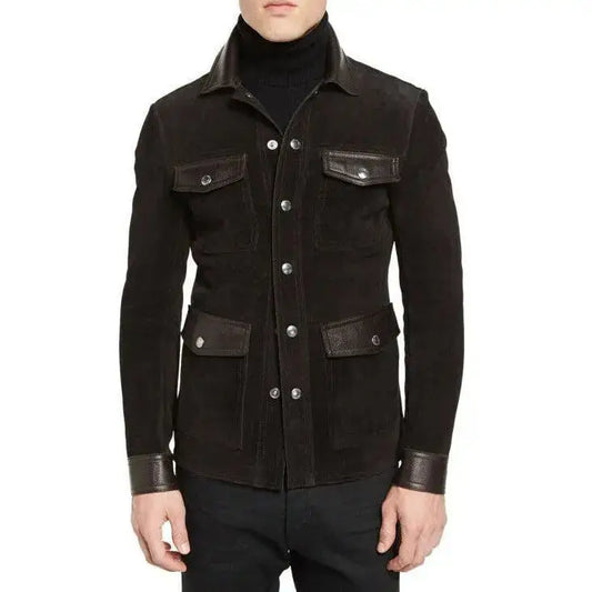 Men’s Brown Suede Trucker Stylish Jacket-0