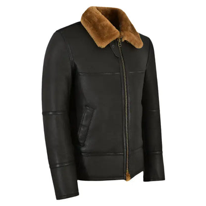 Men's Traditional Black Shearling Jacket-2