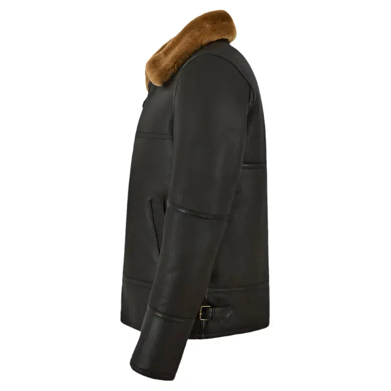 Men's Traditional Black Shearling Jacket-3