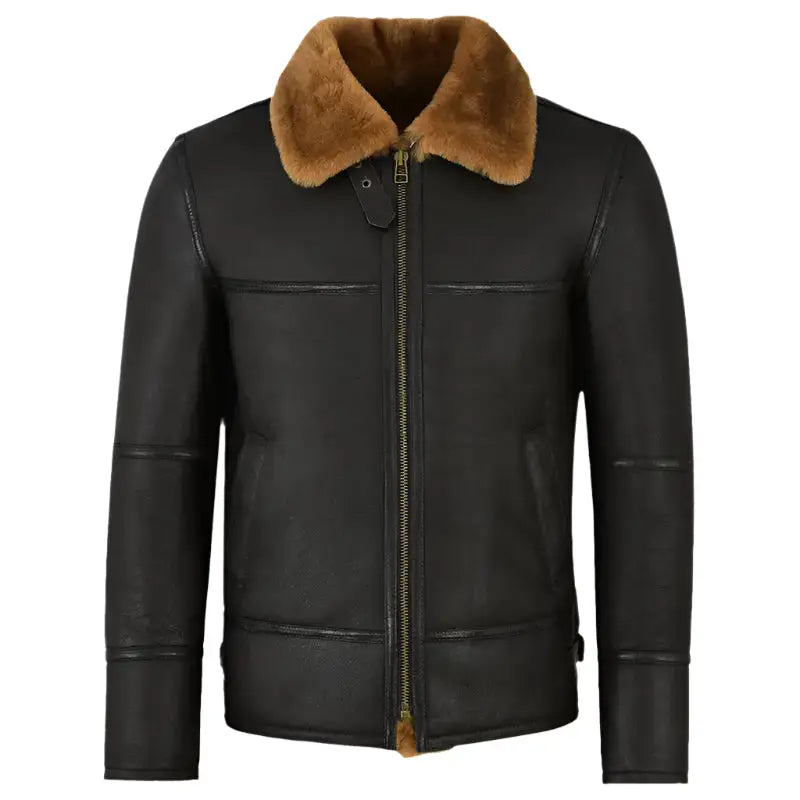 Men's Traditional Black Shearling Jacket-0