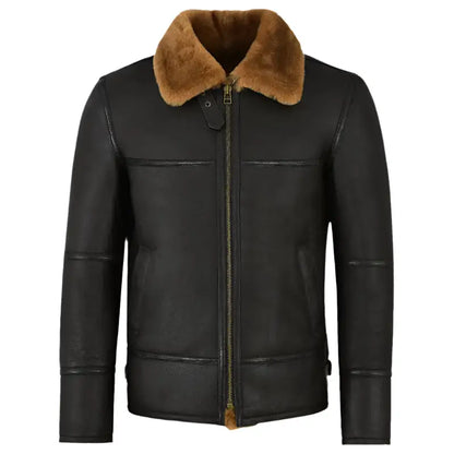 Men's Traditional Black Shearling Jacket-0