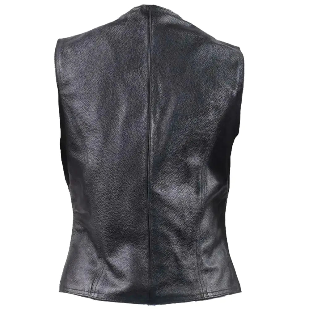 Women’s Side Lace Biker Leather Waistcoat Vest-1
